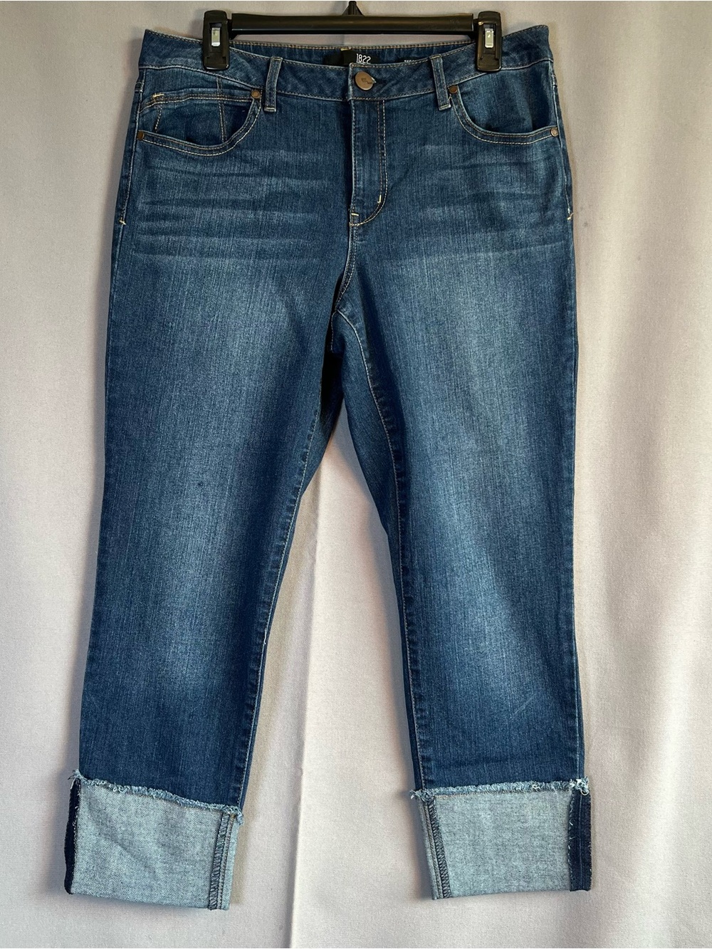 1822 Denim Taylor Womens sz12 Dark Blue Cuffed Mid Rise Stretch Cropped Jeans